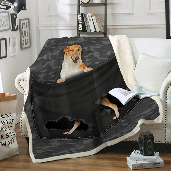 Borzoi Dog Pocket Sherpa Fleece Blanket