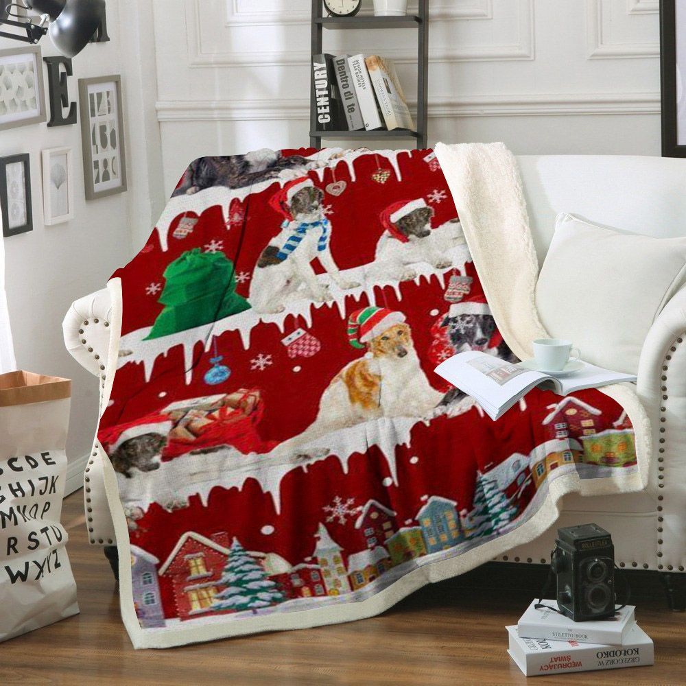 Borzoi Snow Christmas Sherpa Fleece Blanket