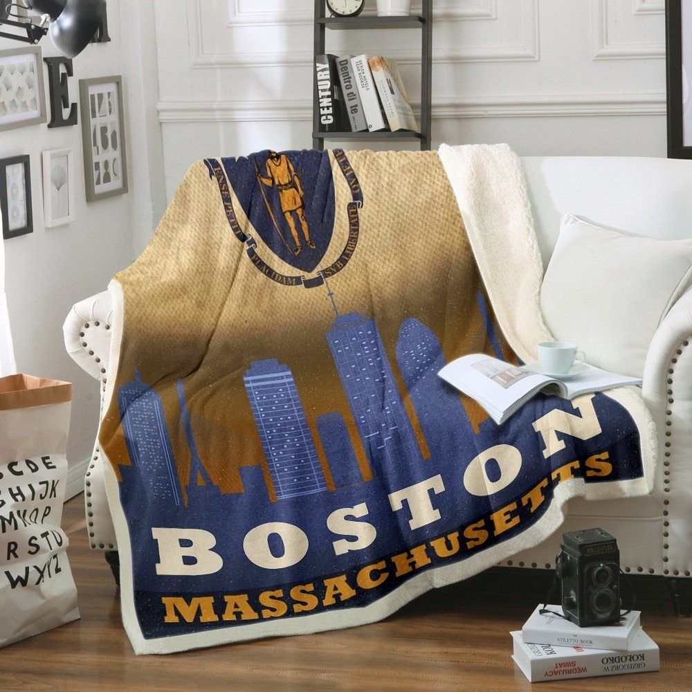 Boston Massachusetts Sherpa Fleece Blanket
