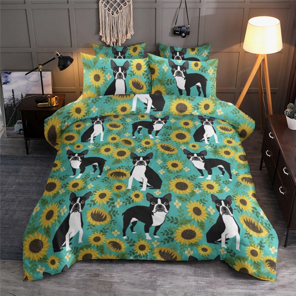 Boston Terrier And Sunflower Bedding Set