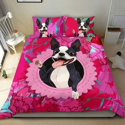 BOSTON TERRIER BEDDING CHERRY