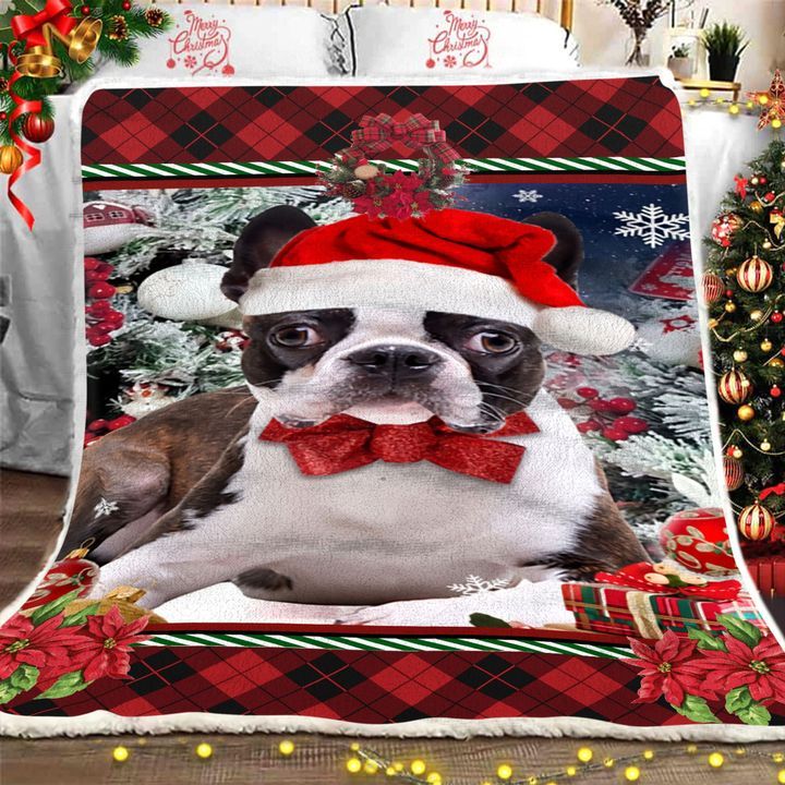 Boston Terrier Christmas Fleece Blanket
