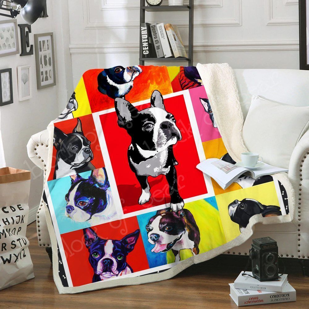 Boston Terrier Sherpa Fleece Blanket