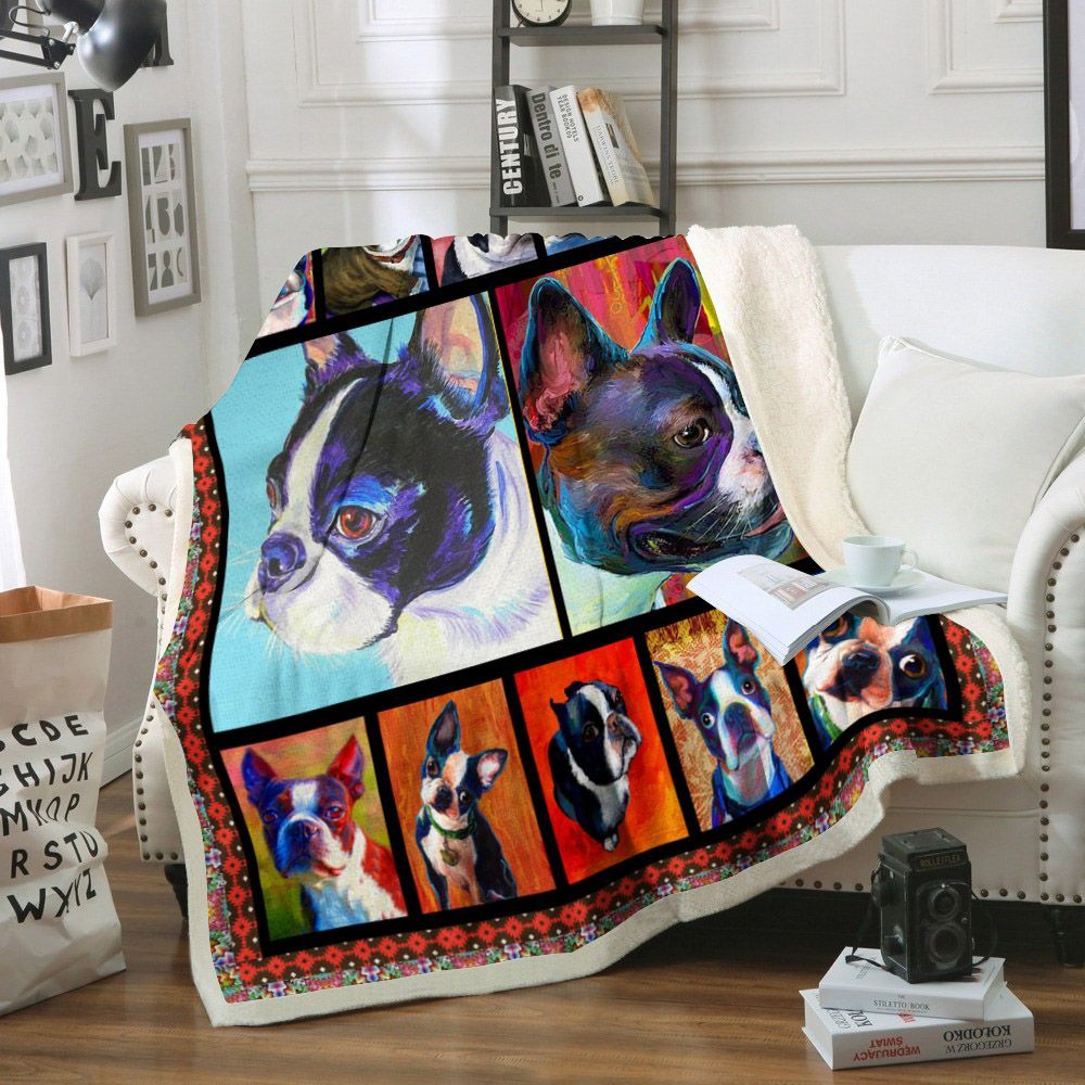 Boston Terrier Dog Sherpa Fleece Blanket