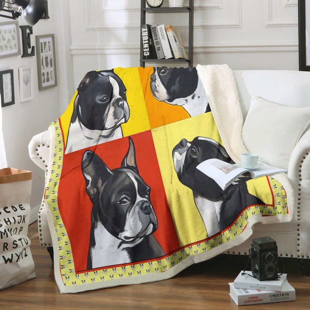 Boston Terrier Dog Sherpa Fleece Blanket