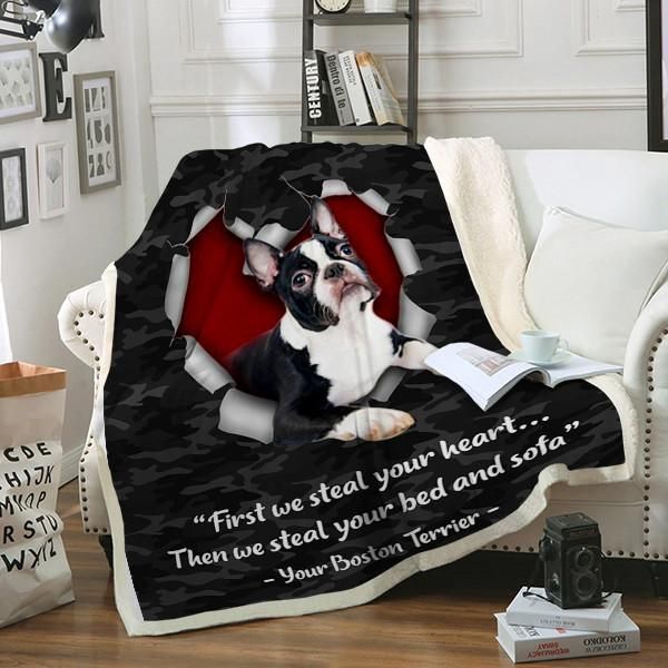 Boston Terrier Dog Sherpa Fleece Blanket