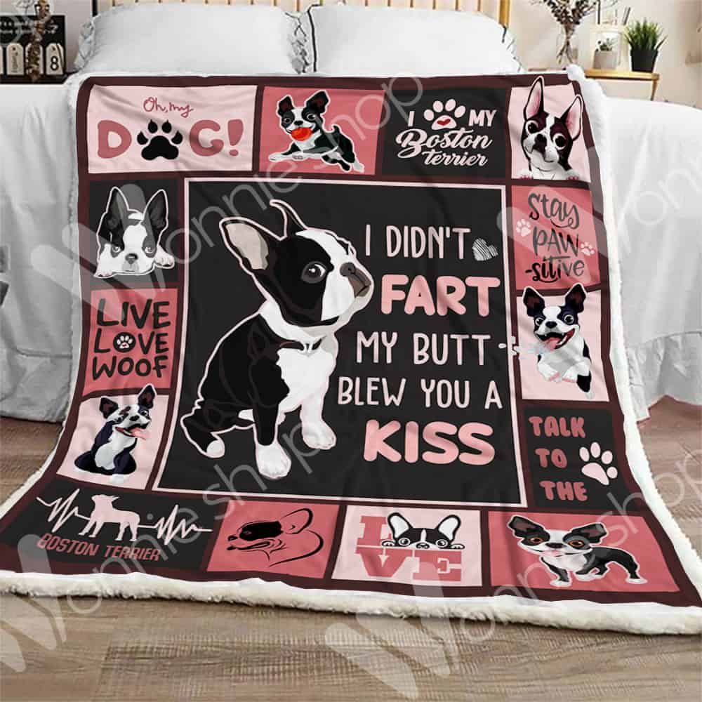 Boston Terrier Dog Live Love Woof Sherpa Fleece Blanket