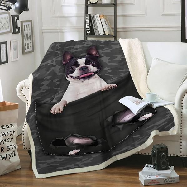Boston Terrier Dog Pocket Sherpa Fleece Blanket