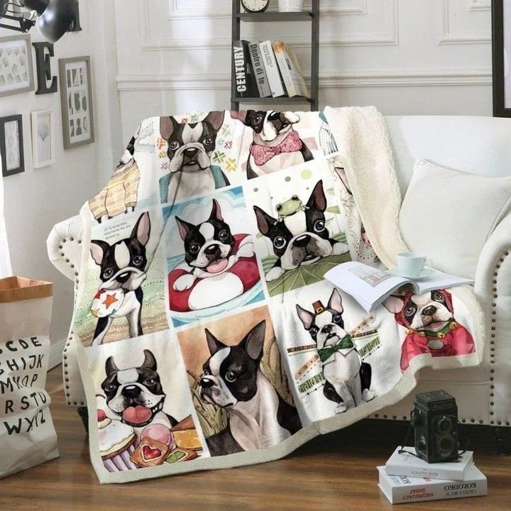 Boston Terrier Sherpa Fleece Blanket