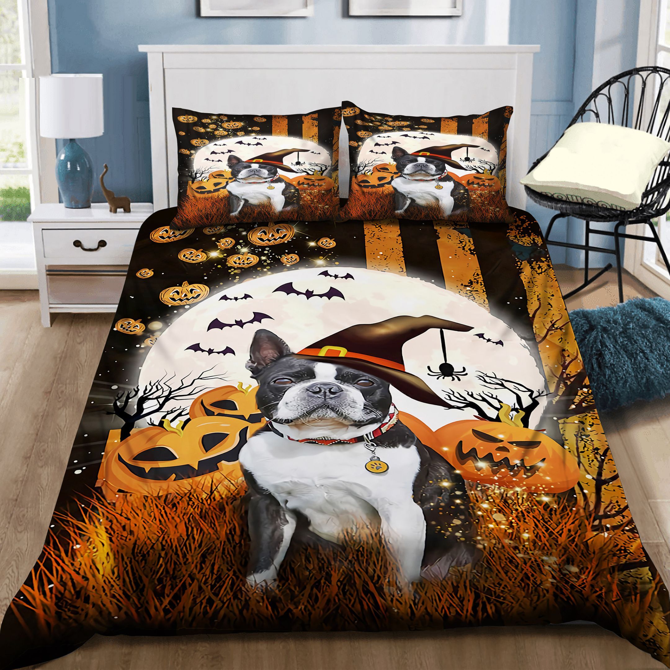 Boston Terrier Happy Halloween Bedding Set