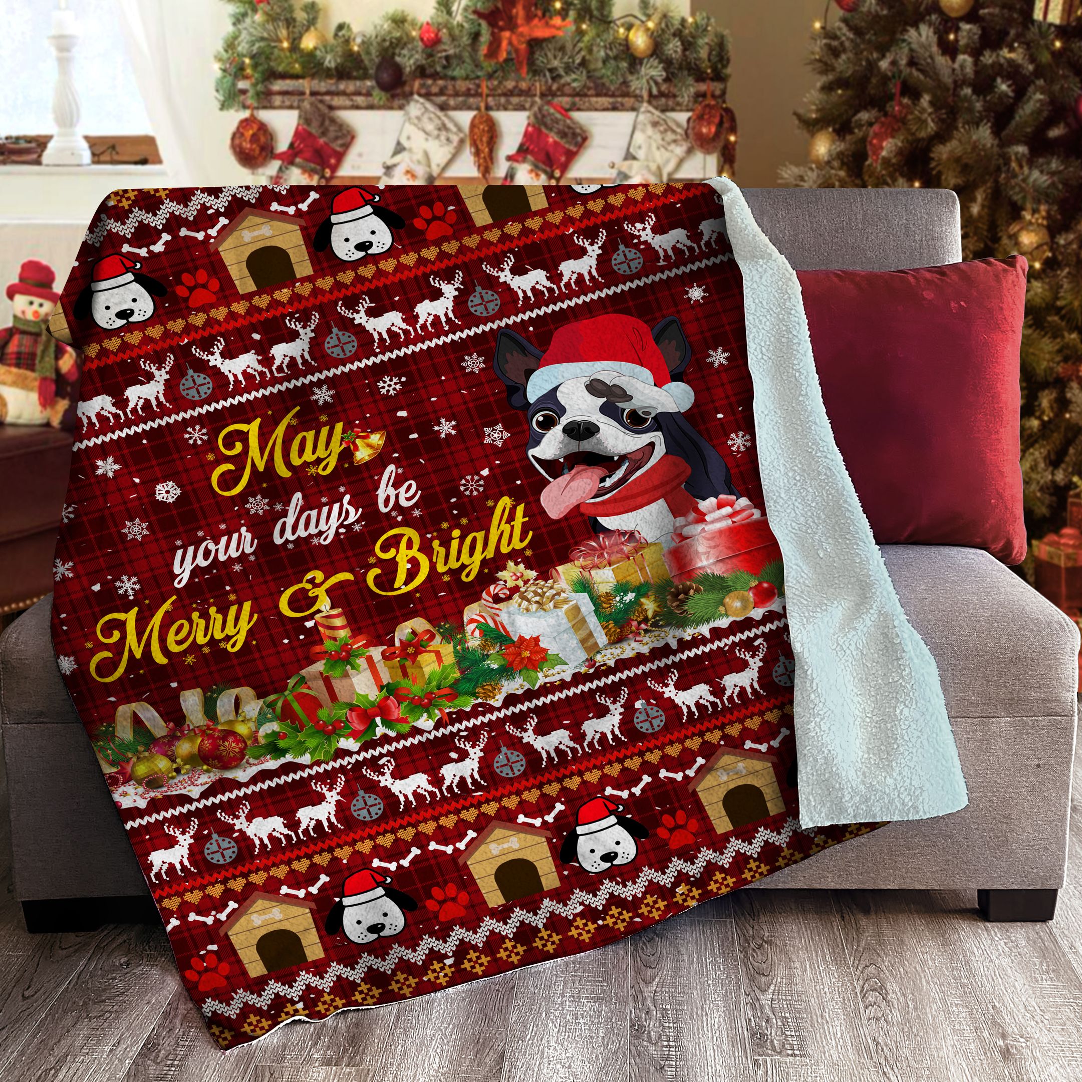 Boston Terrier Sherpa Fleece Blanket