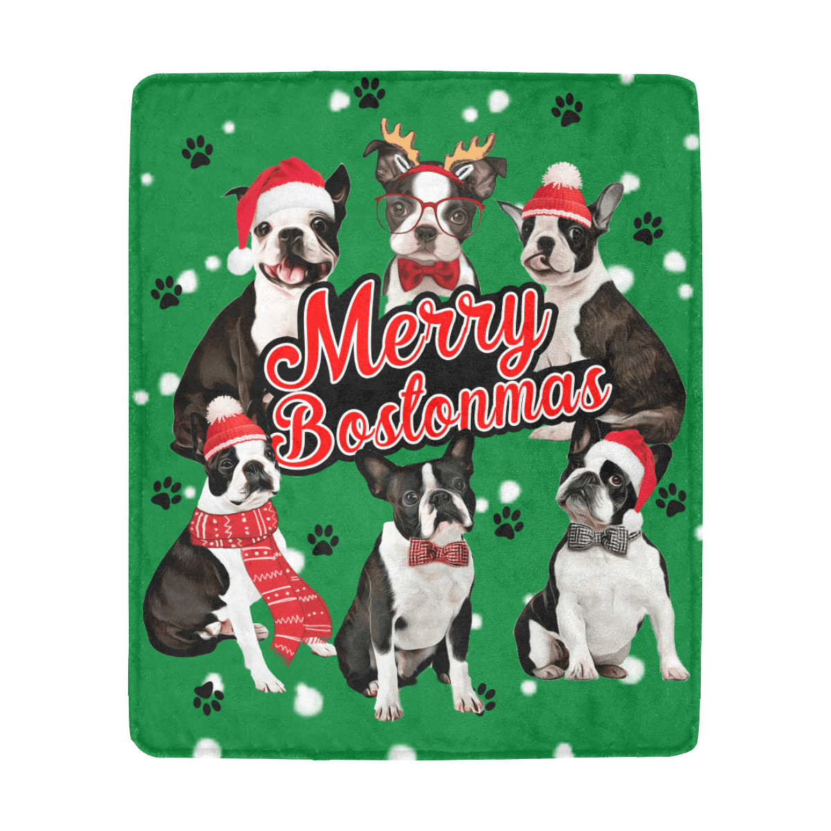Boston Terrier Merry Christmas Sherpa Fleece Blanket