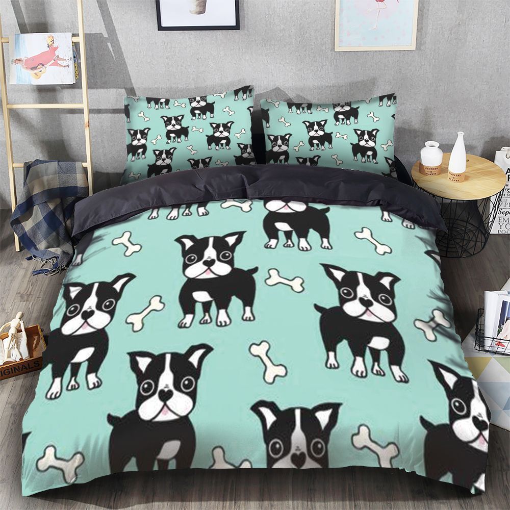 Boston Terrier Mint Pattern Bedding Set