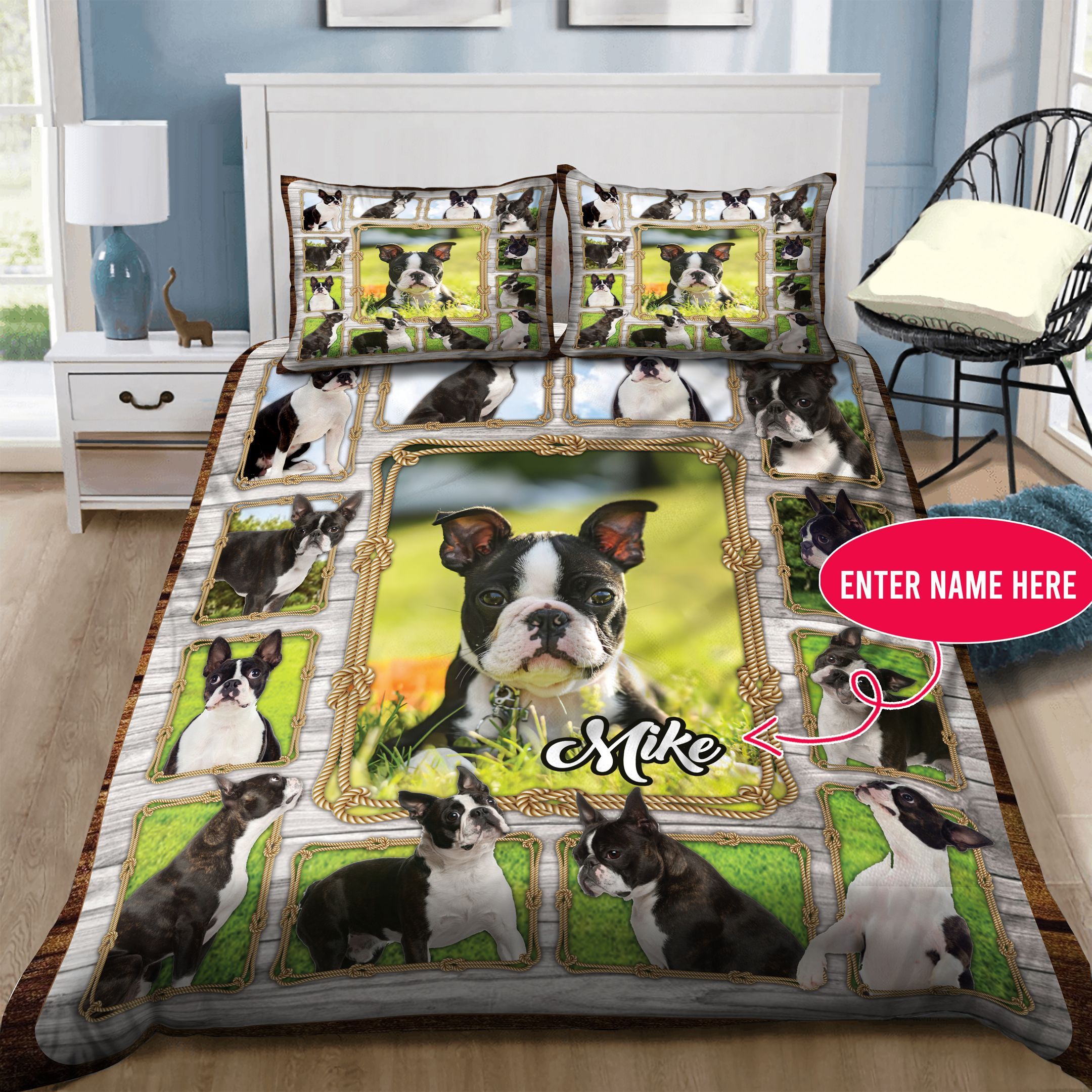 Boston terrier Personalized  Bedding Set