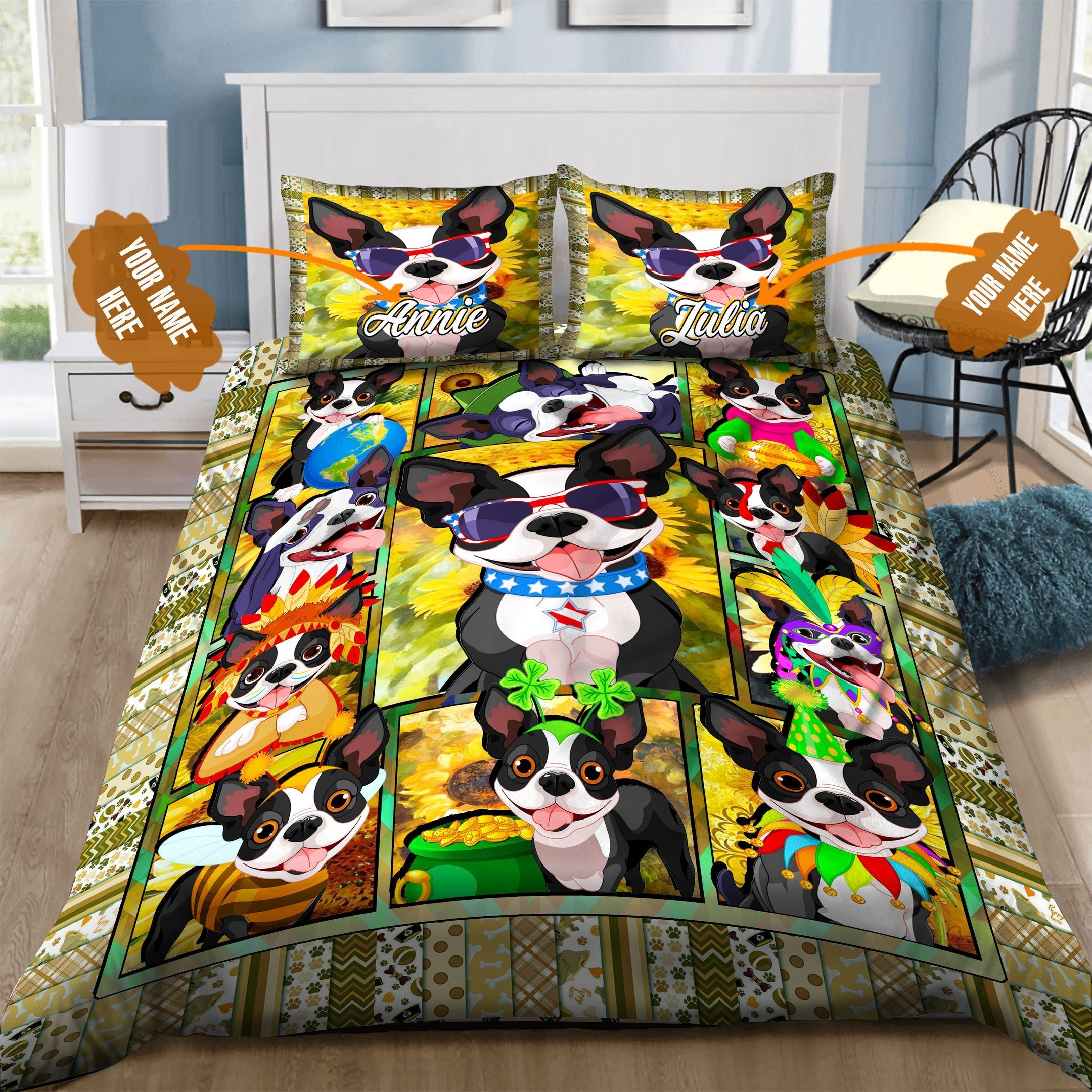 Boston Terrier Personalized Bedding Set