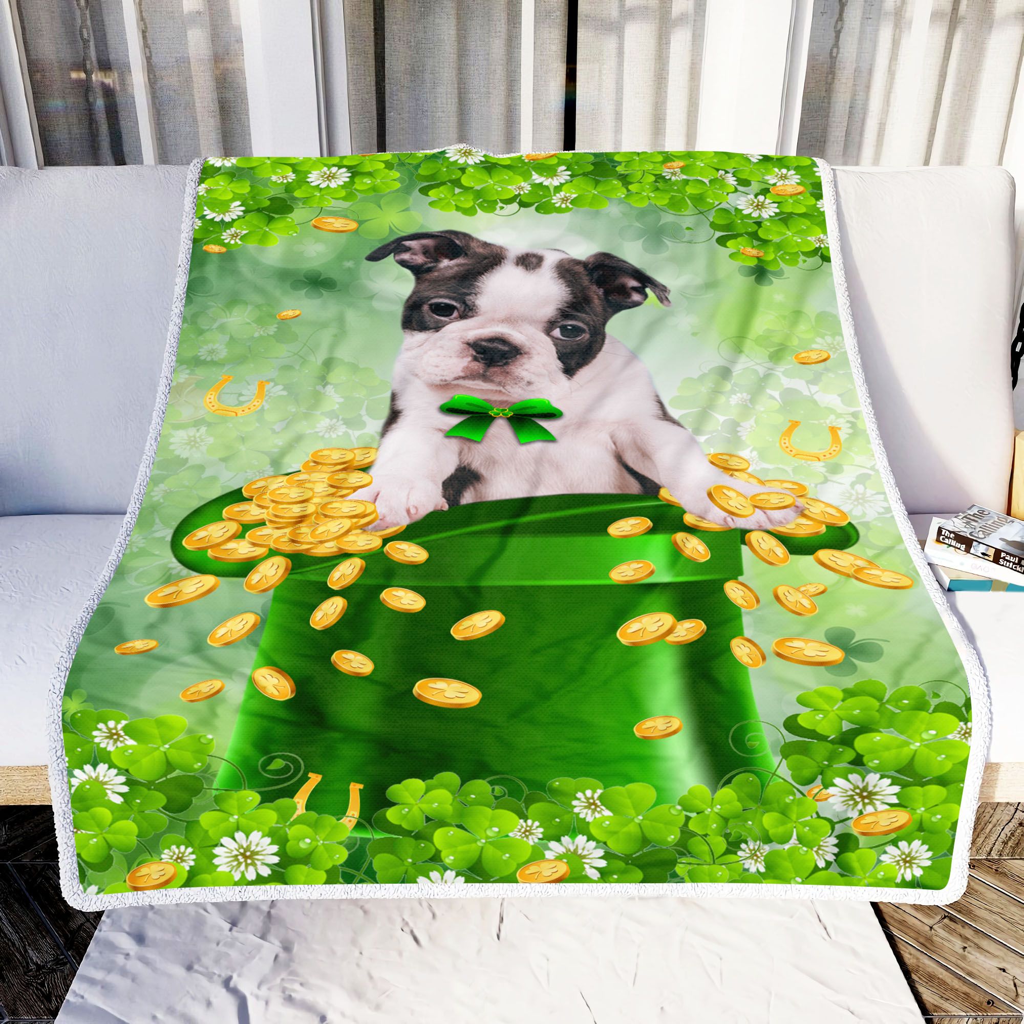 Boston Terrier St Patricks Day Fleece Blanket