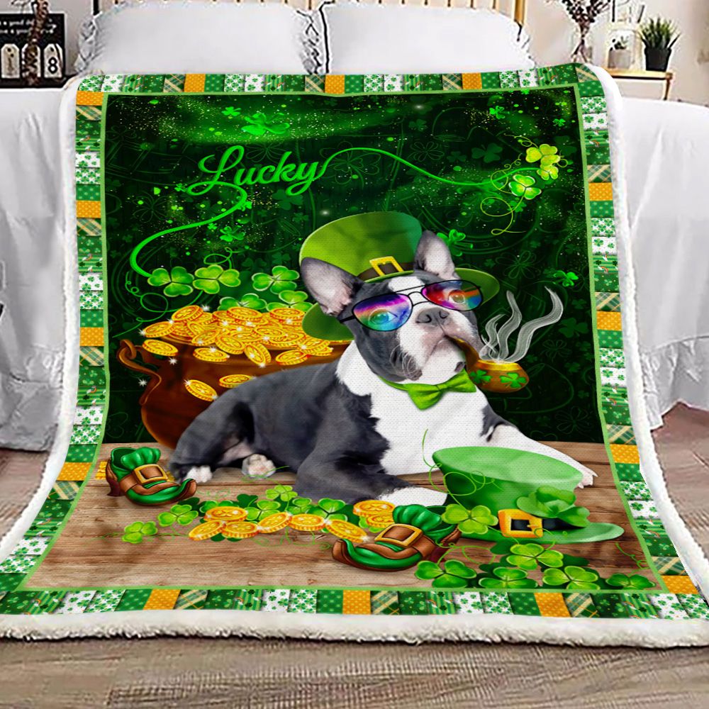 Boston Terrier St Patricks Day Fleece Blanket
