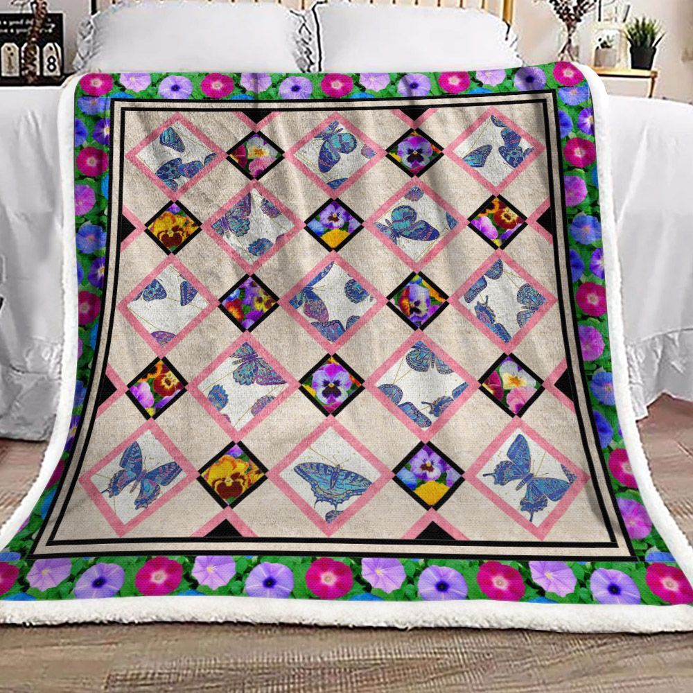 Botanical Bloom Butterfly Sherpa Fleece Blanket