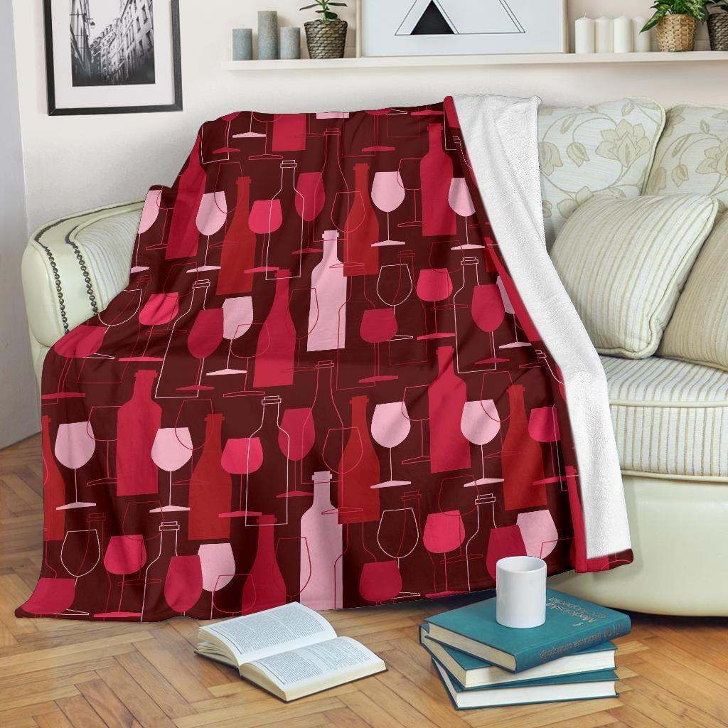 Bottle Glass Red Wine Sherpa Fleece Blanket