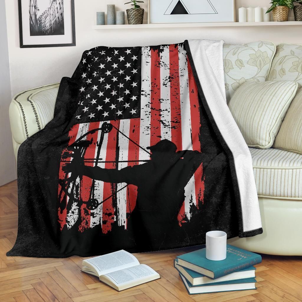Bow Hunting American Flag Sherpa Fleece Blanket