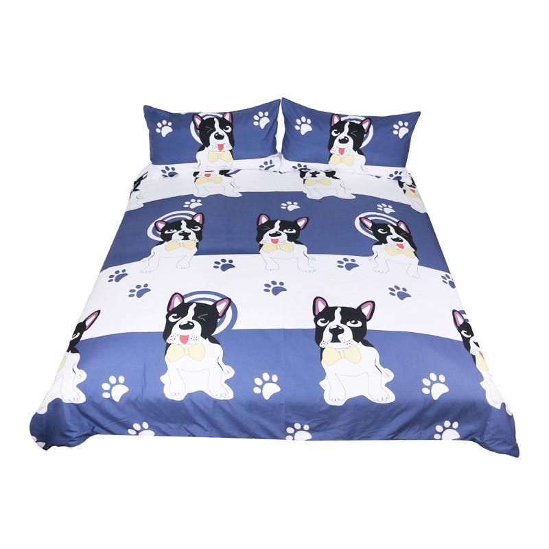 Bow Tie Bull Dog Blue And White Bedding Set