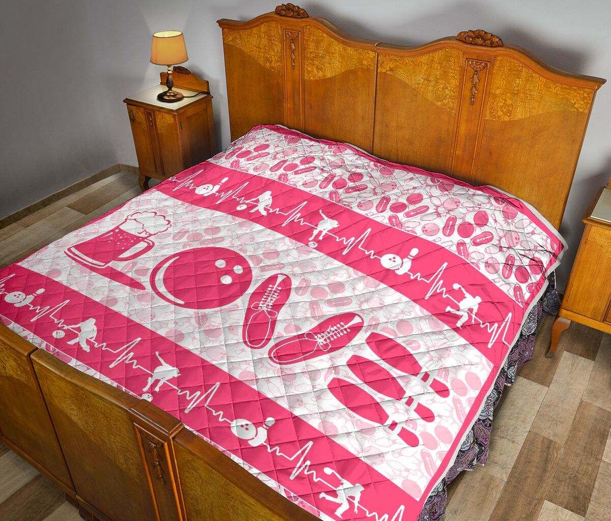BOWLING WITH BEER LOVE PINK QUILT DHC281111317DD