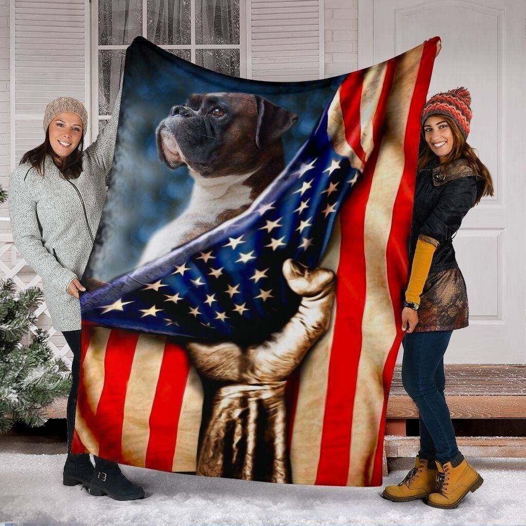 Boxer And USA Flag Sherpa Fleece Blanket