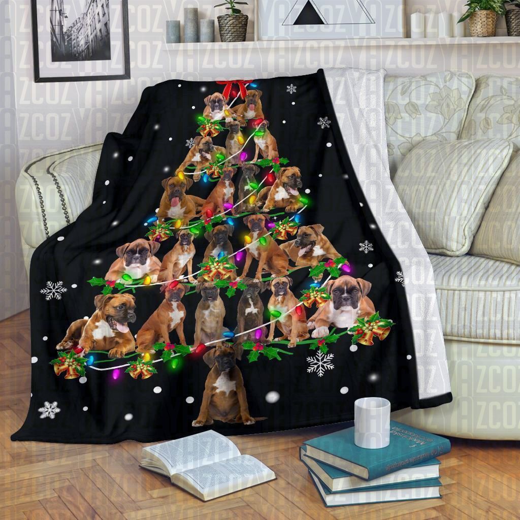Boxer Christmas Tree Sherpa Fleece Blanket