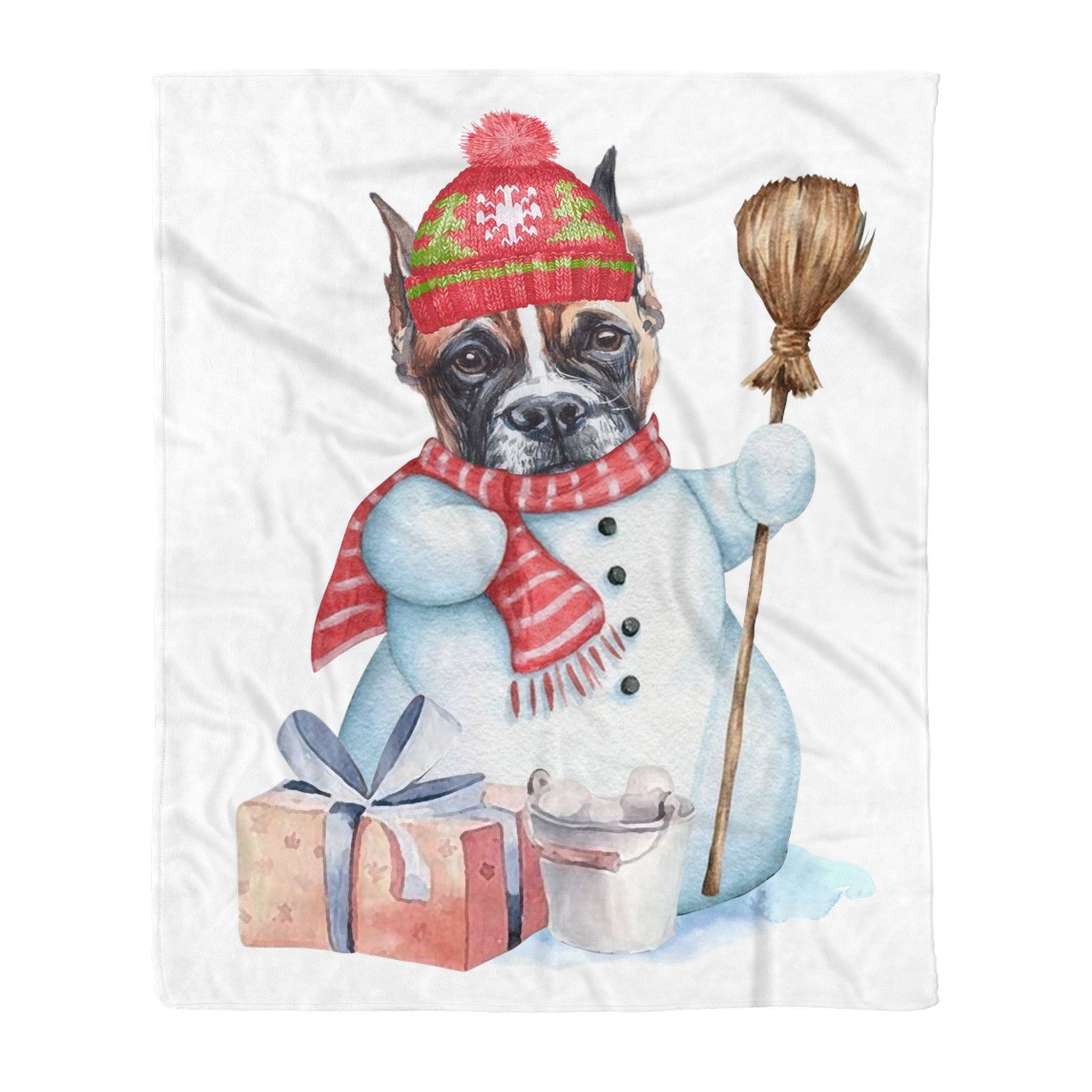 Boxer Snowman Sherpa Fleece Blanket