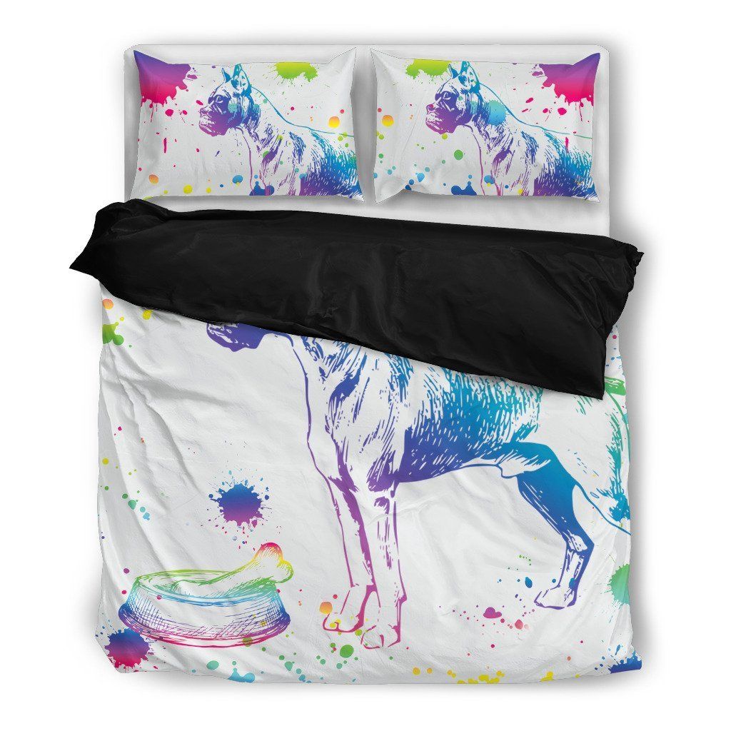 Boxer Watercolor White Background Bedding Set