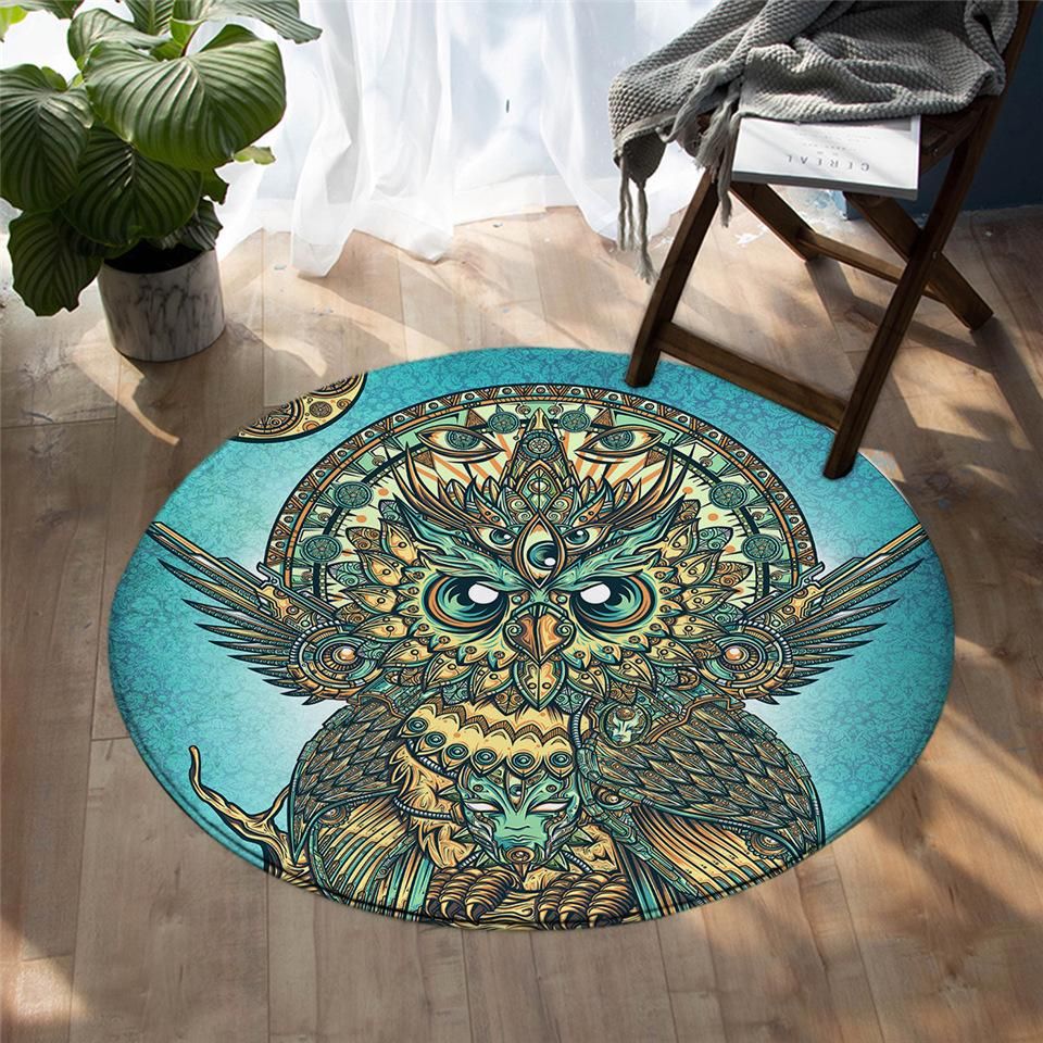 Brass Armored Owl Round Carpet