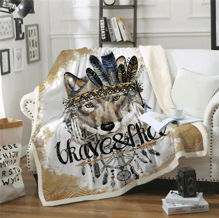 Brave Free Wolf Dreamcatcher Sherpa Fleece Blanket