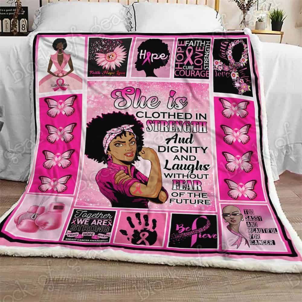 Breast Cancer Awareness Black Woman Fleece Blanket