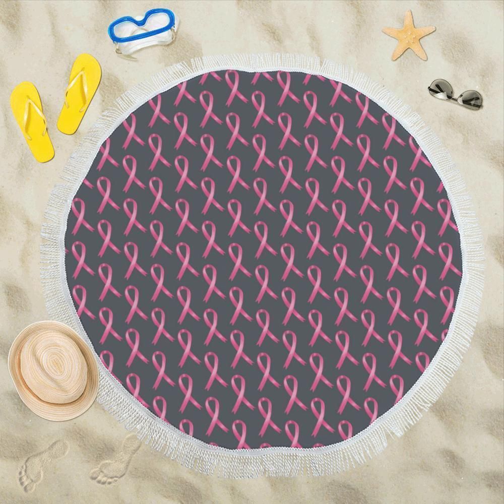 Breast Cancer Awareness Pattern Round Beach Towel