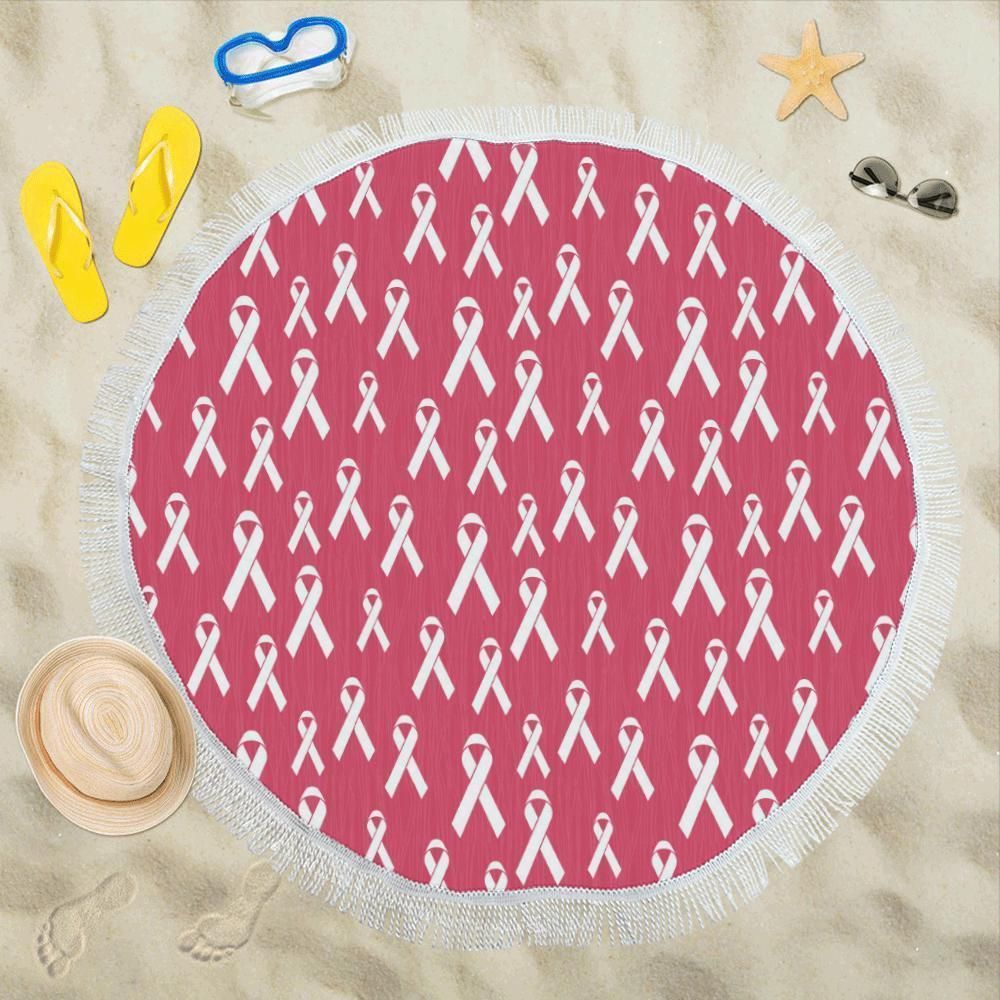 Breast Cancer Awareness Symbol All Over Printed Round Beach Towel