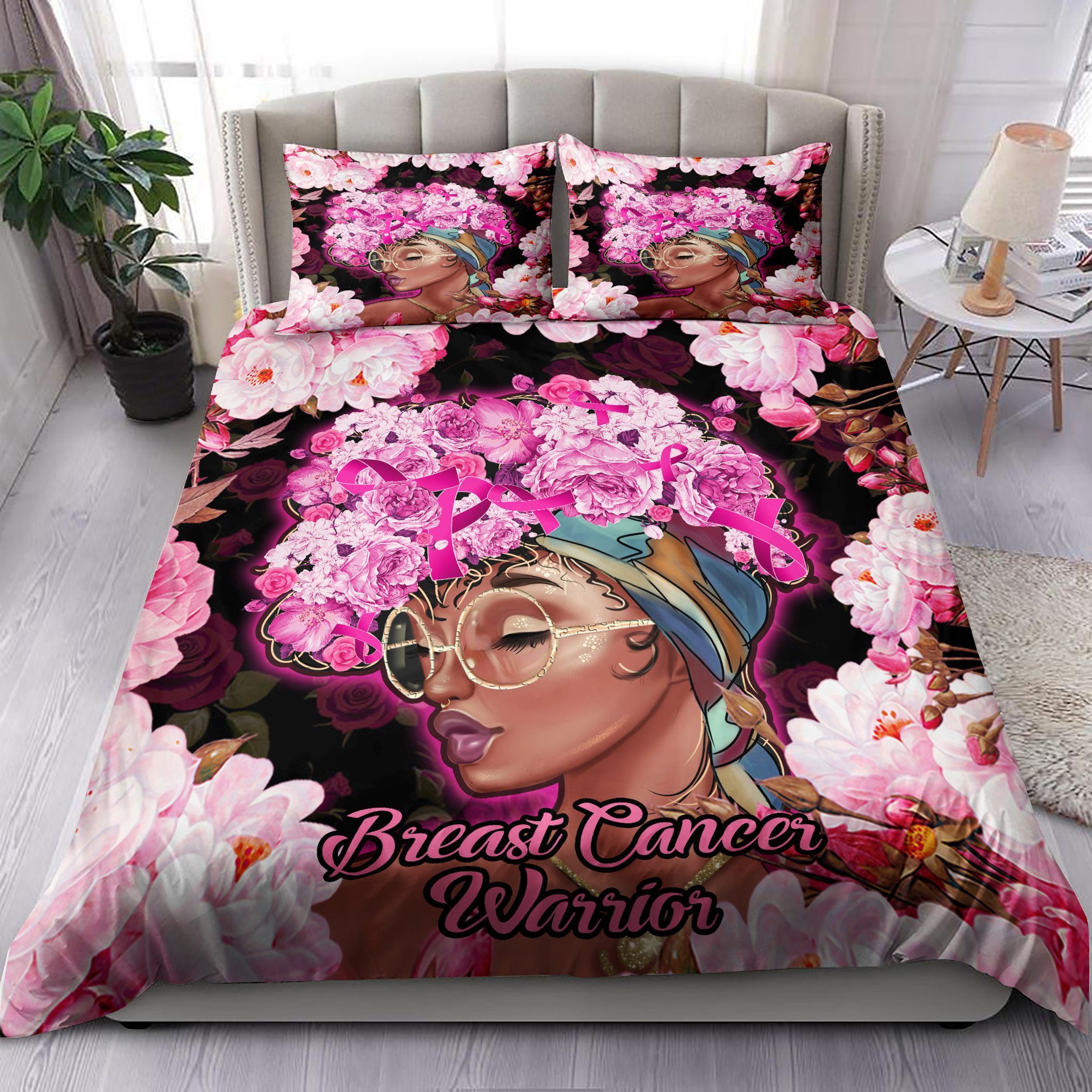 Breast Cancer Black Girl Warrior Bedding Set