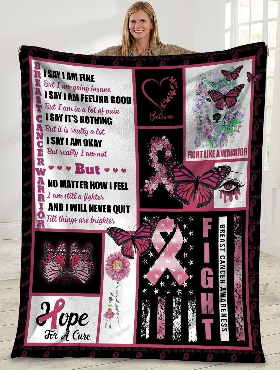 Breast Cancer Warrior Breast Cancer Awareness Pink Ribbon Butterfly Fleece Blanket