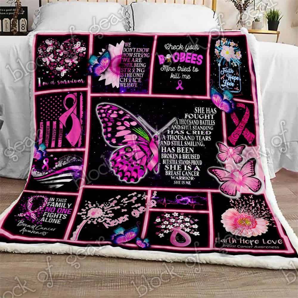Breast Cancer Warrior Sherpa Fleece Blanket