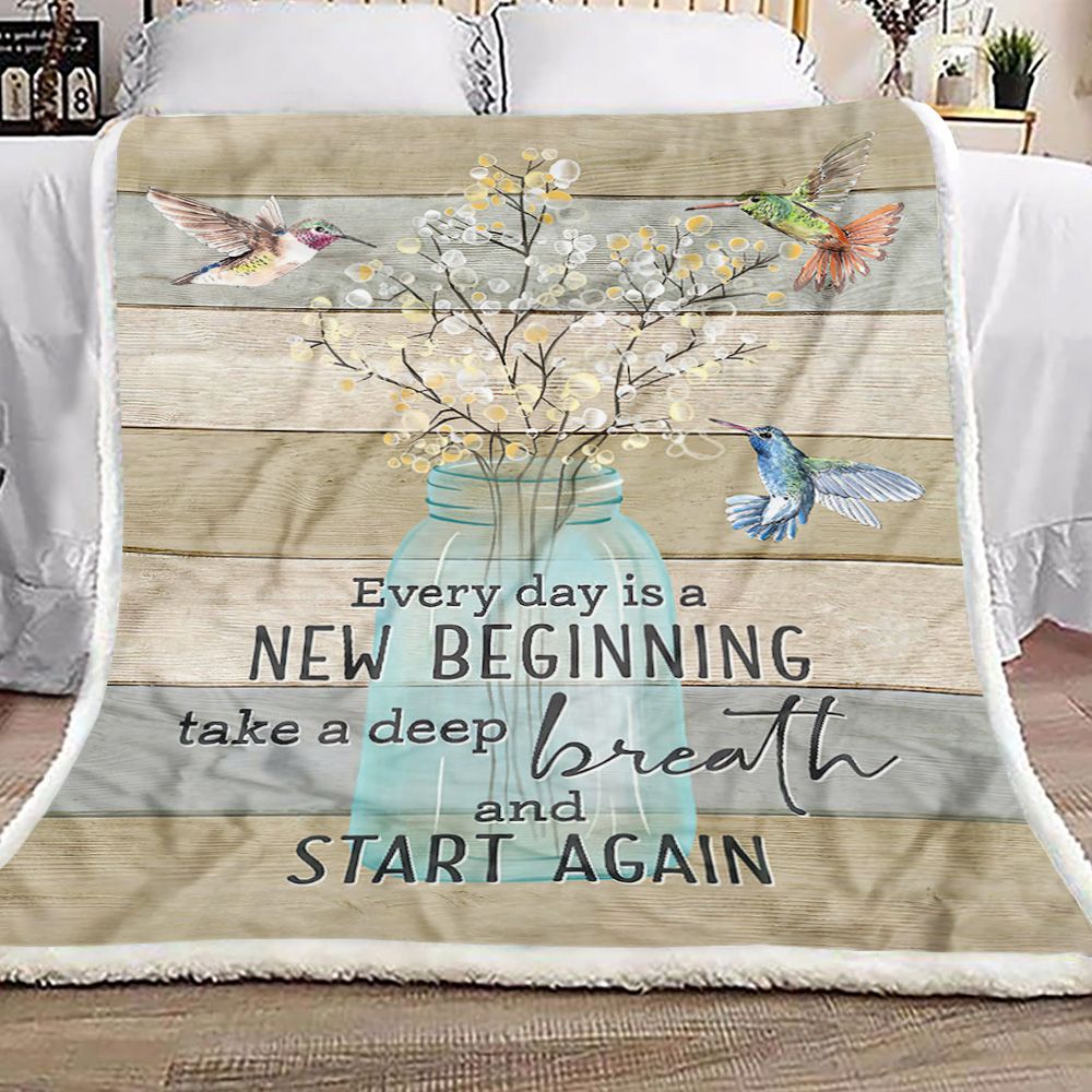 Breath Flowers And Hummingbirds Every Day Is A New Beginning For Mom Fleece Blanket