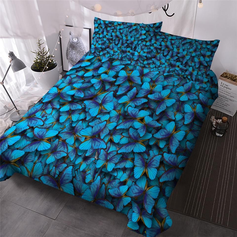 Bright Blue Butterflies Bedding Set