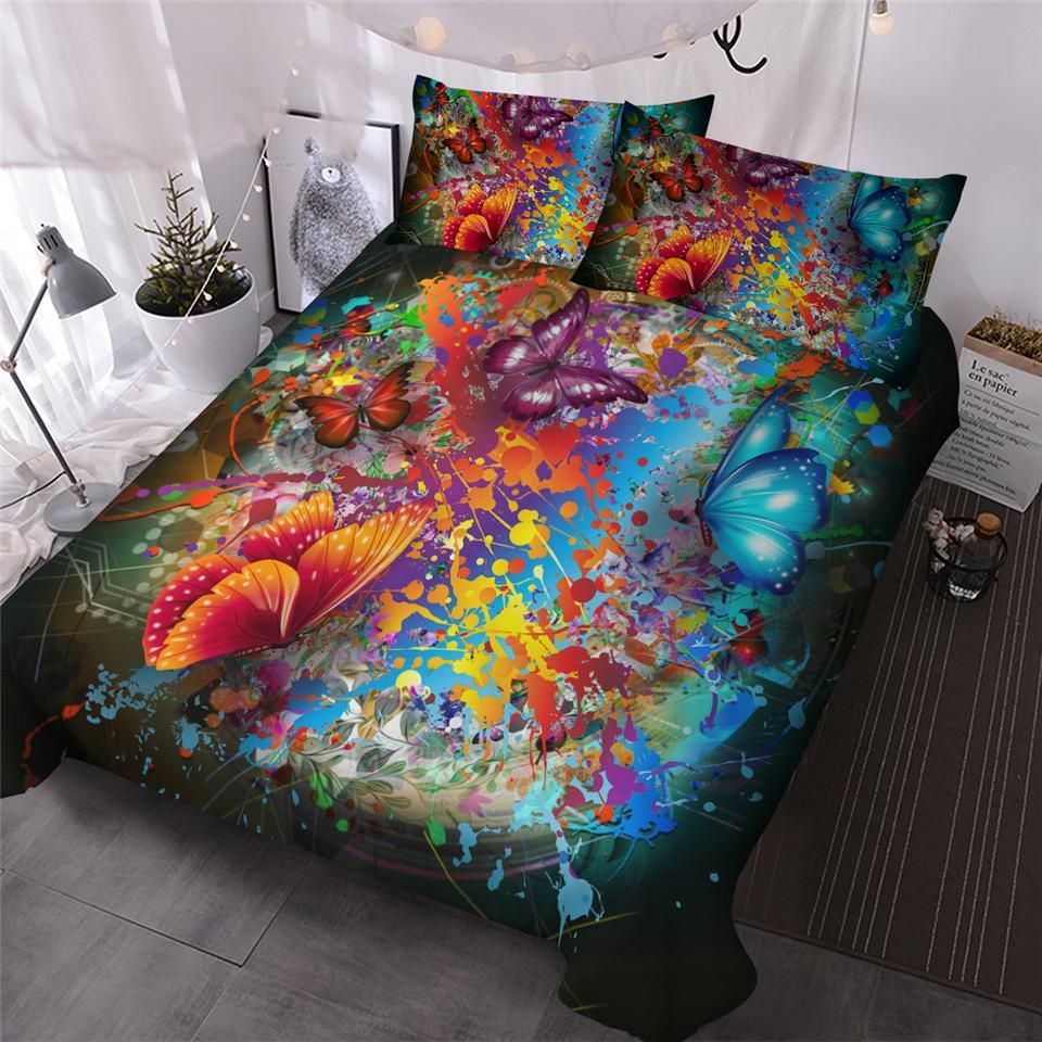 Bright Butterflies Spatter Paint Bedding Set