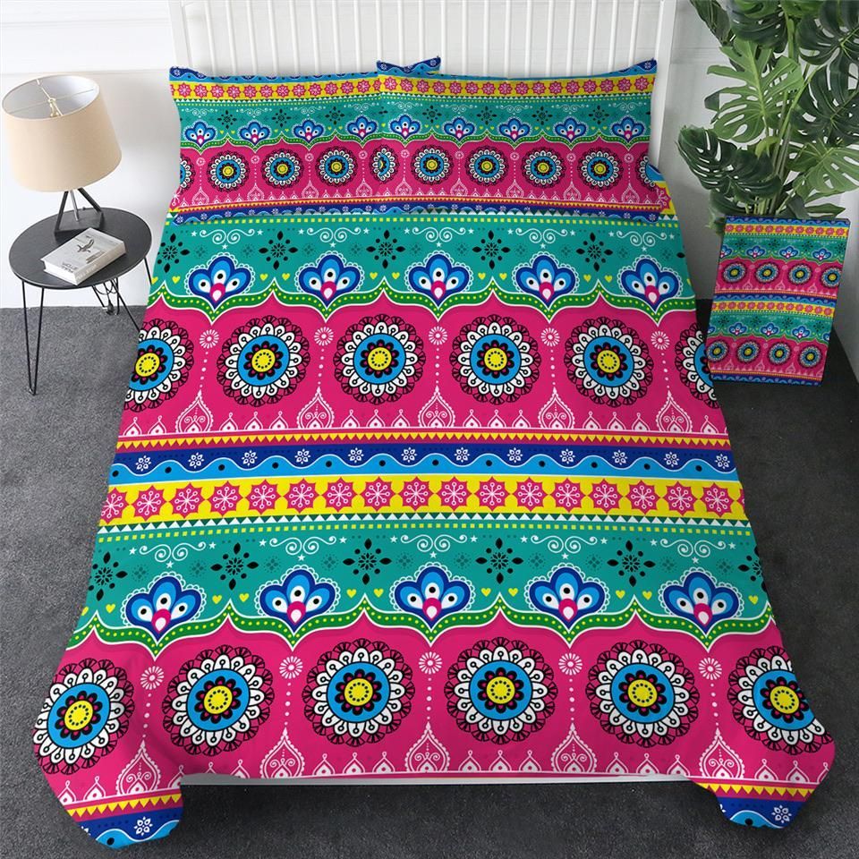 Bright Pink Green Mandala Bedding Set