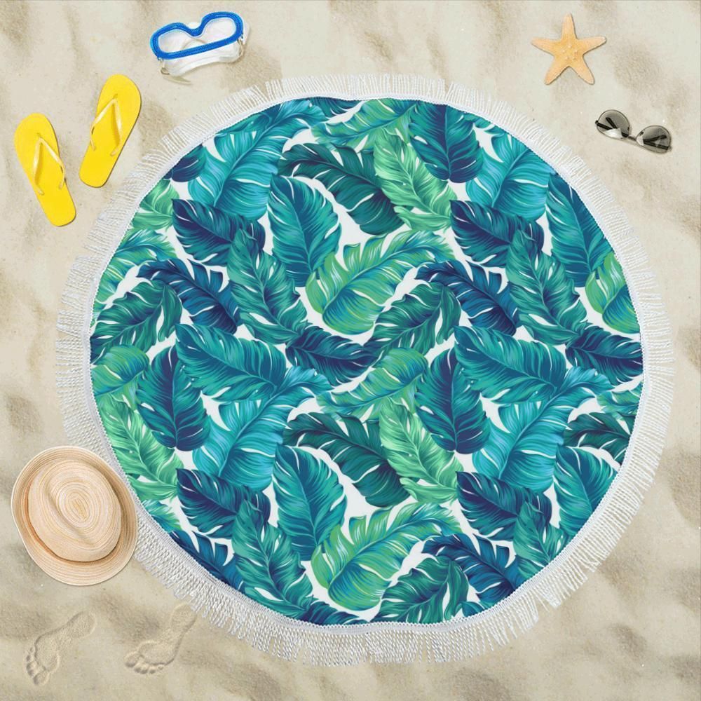 Brightness Tropical Palm Leaves Printed Round Beach Towel