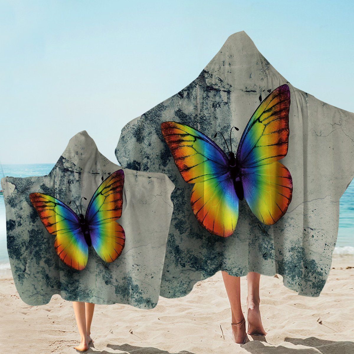 Brilliant Butterfly Gray Pattern Printed Hooded Towel