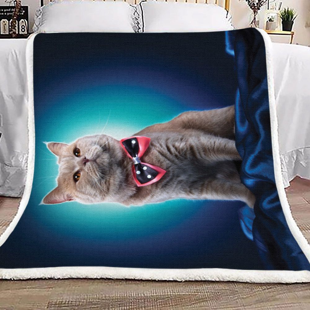 British Cat Bow Tie Sherpa Fleece Blanket