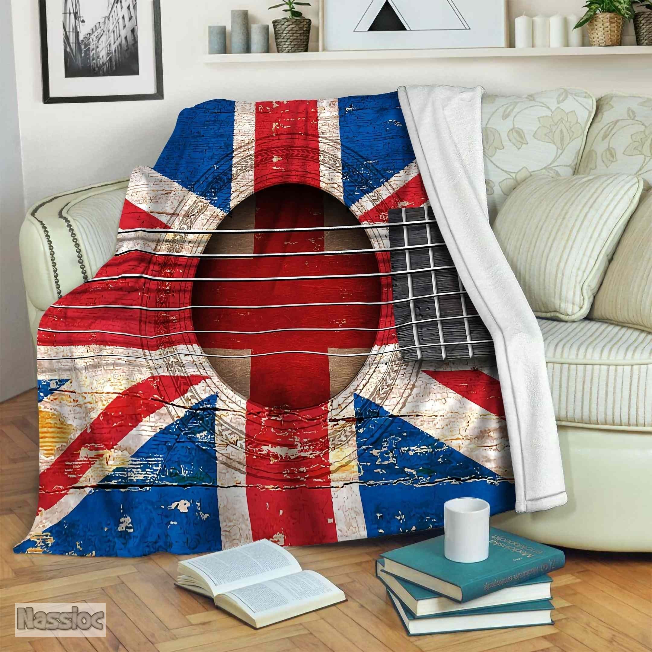 British Flag Guitar Fleece Blanket