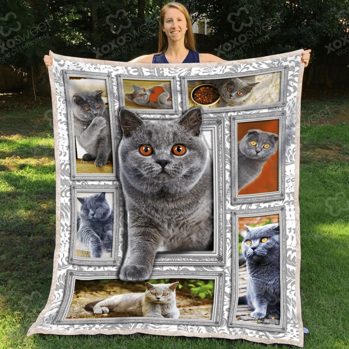 British Short Hair Cat Sherpa Fleece Blanket