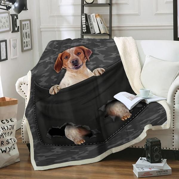 Brittany Dog Pocket Sherpa Fleece Blanket