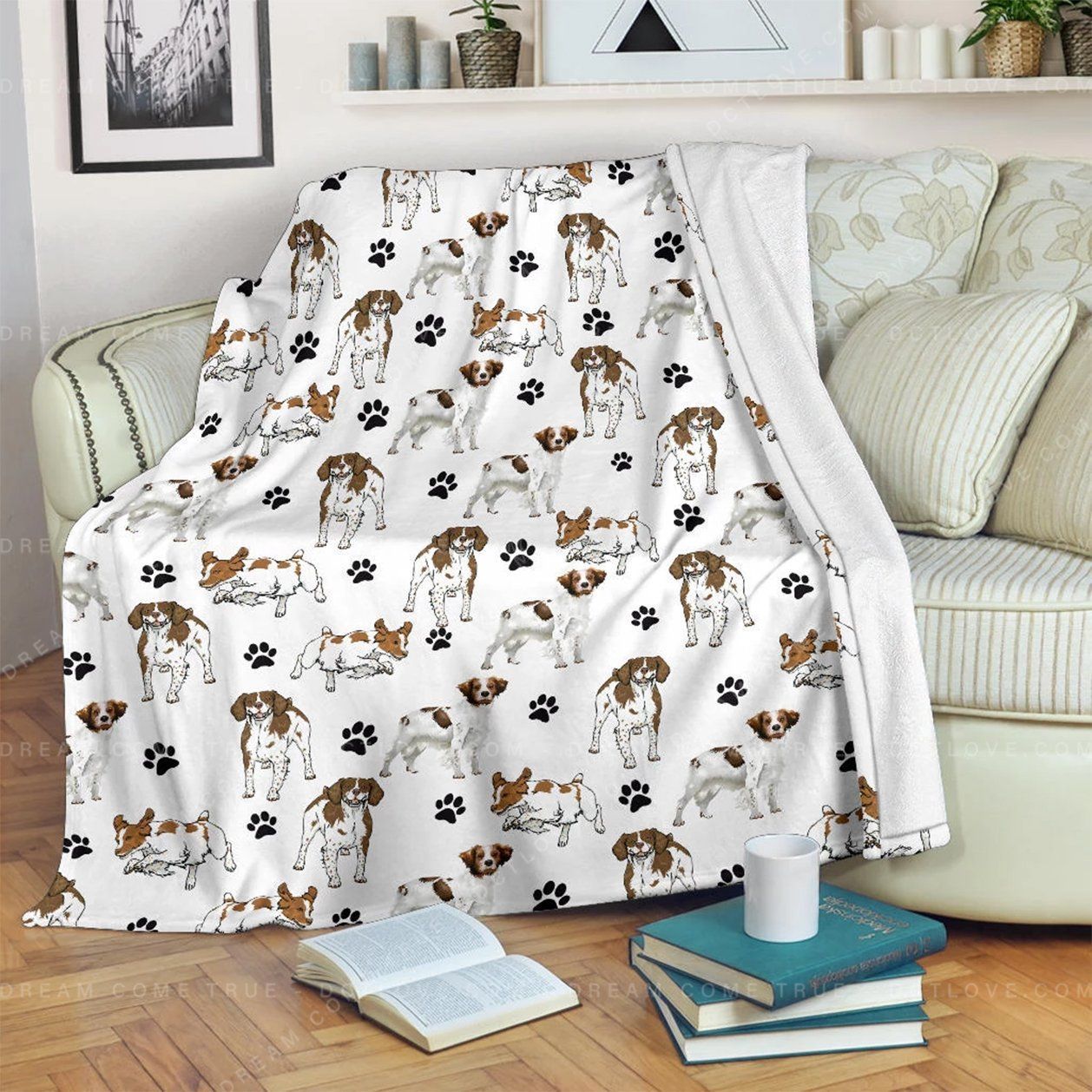 Brittany Paw Sherpa Fleece Blanket