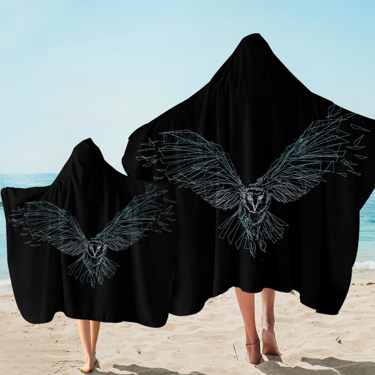 Broken Crystallized Owl Black Printed Hooded Towel